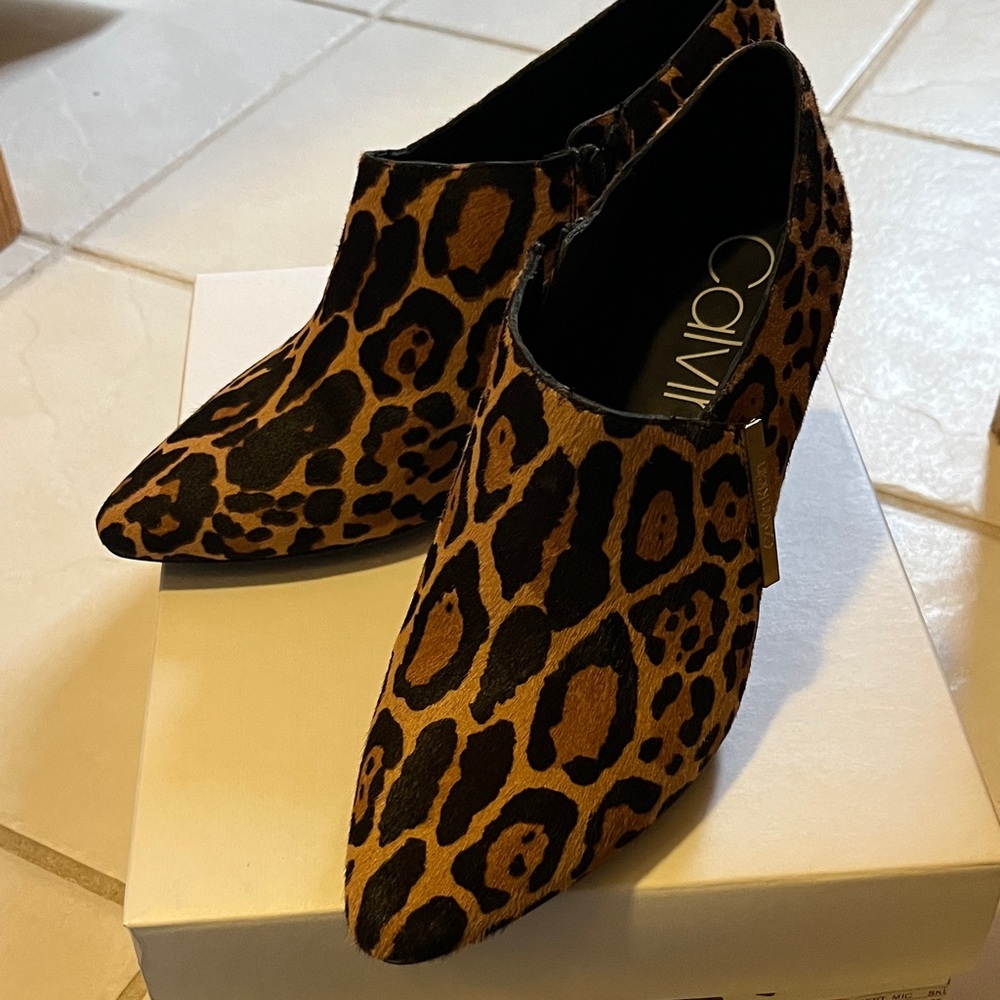 Calvin Klein Leopard Print Ankle Boots